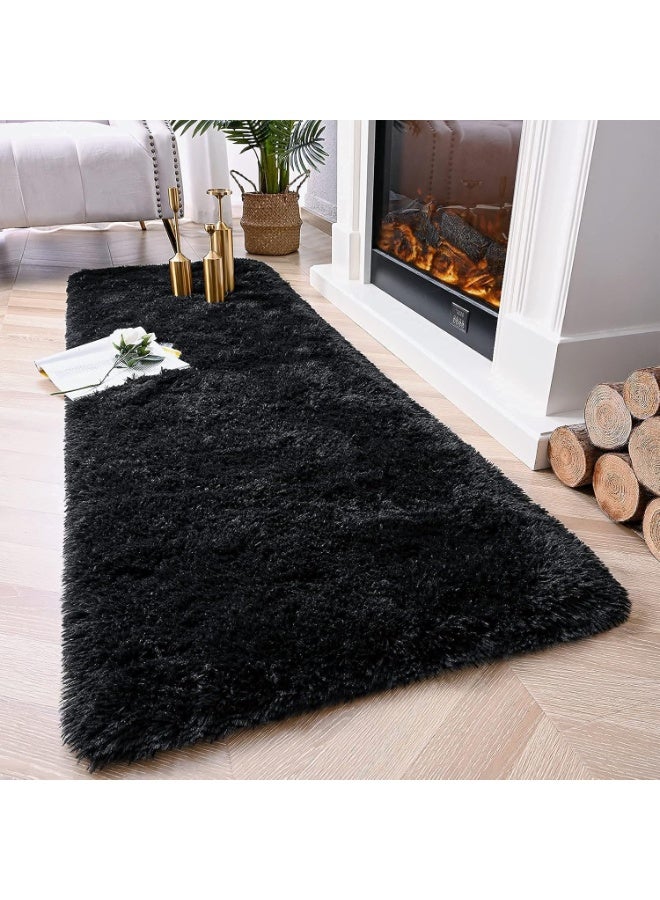 Soft Runner Rugs for Bedroom Living Room Plush Fluffy Rug 2x6 Feet, Shag Furry Area Rug Carpet Non Shedding for Nursery Children Kids Girls Room Home Decorative, Black - Image 2